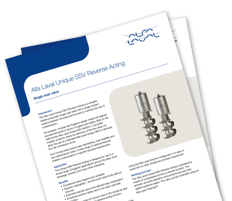 Alfa Laval Unique SSV Reverse Acting Valve Product Leaflet